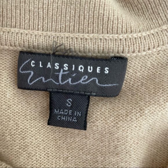 Classiques Entire Womens S 100% Cashmere  Long Sleeve Sweater V Neck  Beige - Picture 3 of 9